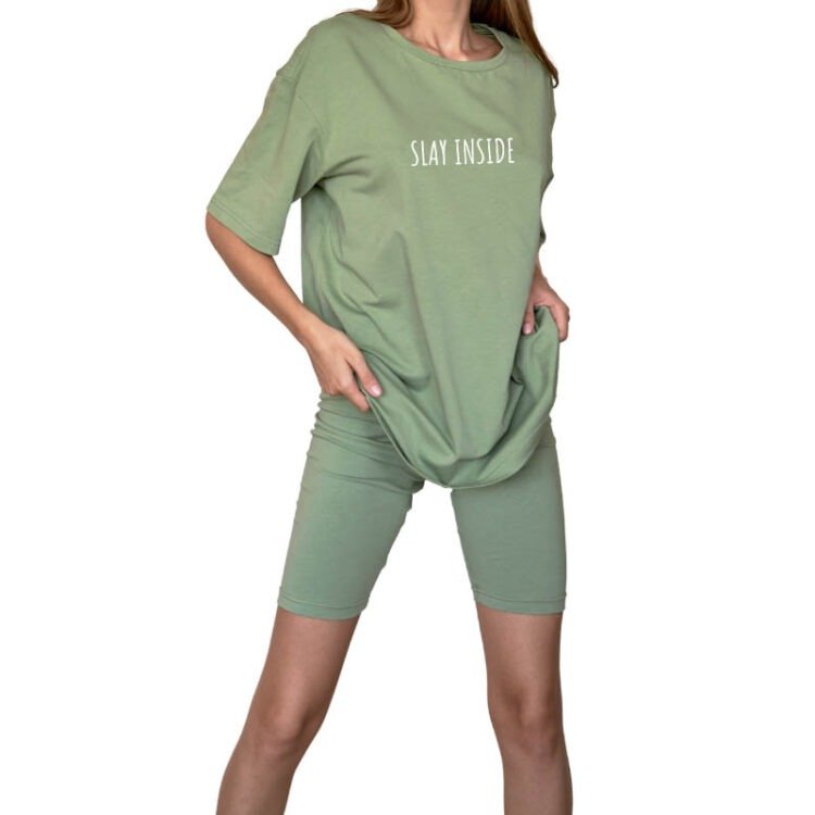 Green Khaki Oversized T-Shirt with 